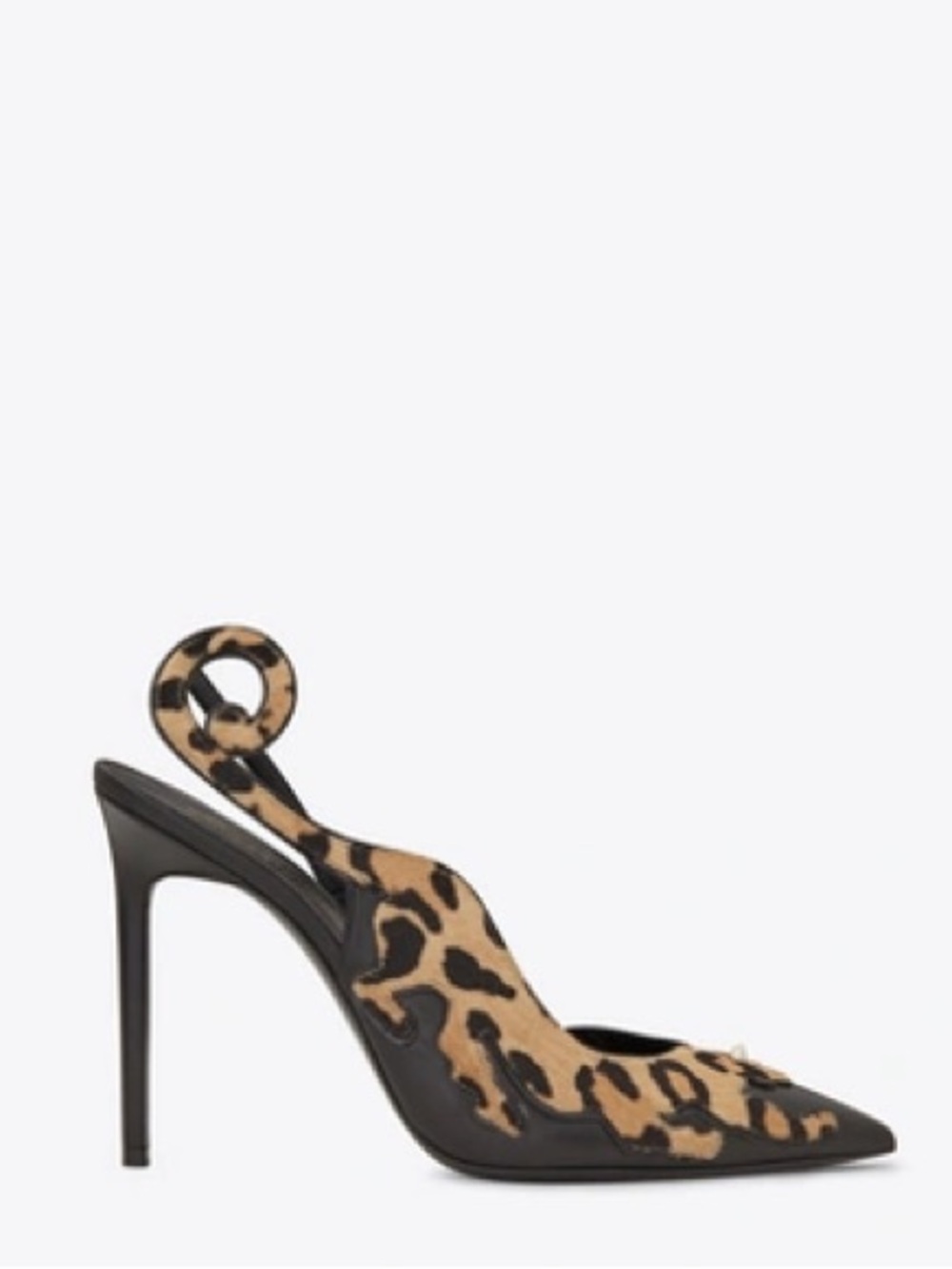 $1095 Sz 36.5 SAINT LAURENT Anja 105 Punk Leopard Slingback Pumps 4" Heels
